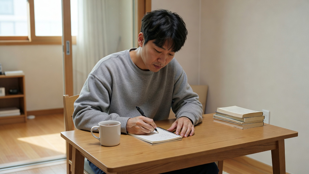 스트레스성 과식 감정 기록 방법의 기본 개념을 보여주는 일상 장면